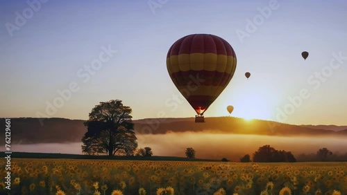 a balloon is flying at sunset, a balloon in the clouds, a lot of balloons in the sky photo