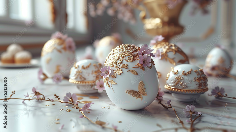 Obraz premium easter in beautiful style on white background. 3d vector creative illustration. Abstract floral art background vector. Floral ornament.