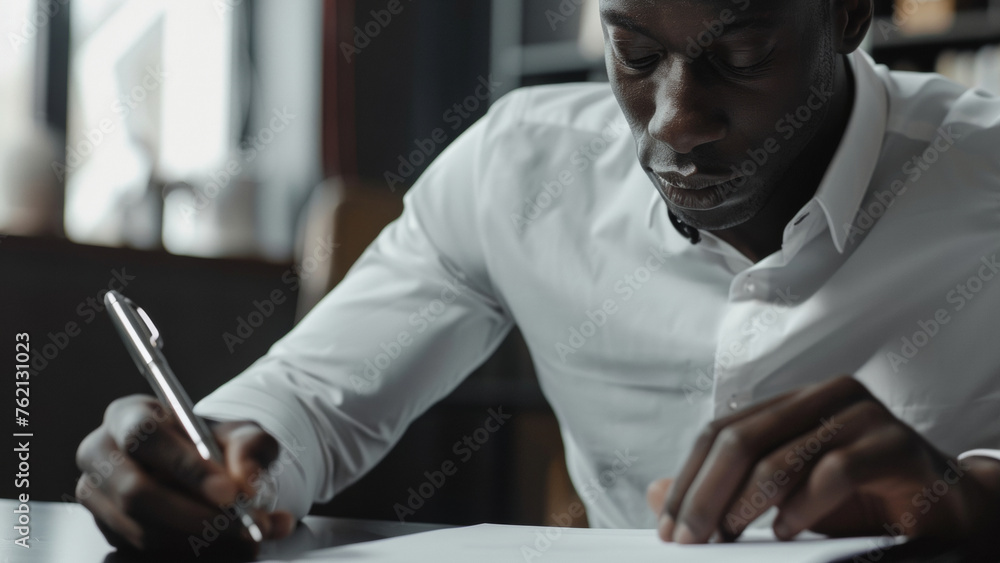 Fototapeta premium Focused businessman reviewing content on smartphone in an office.
