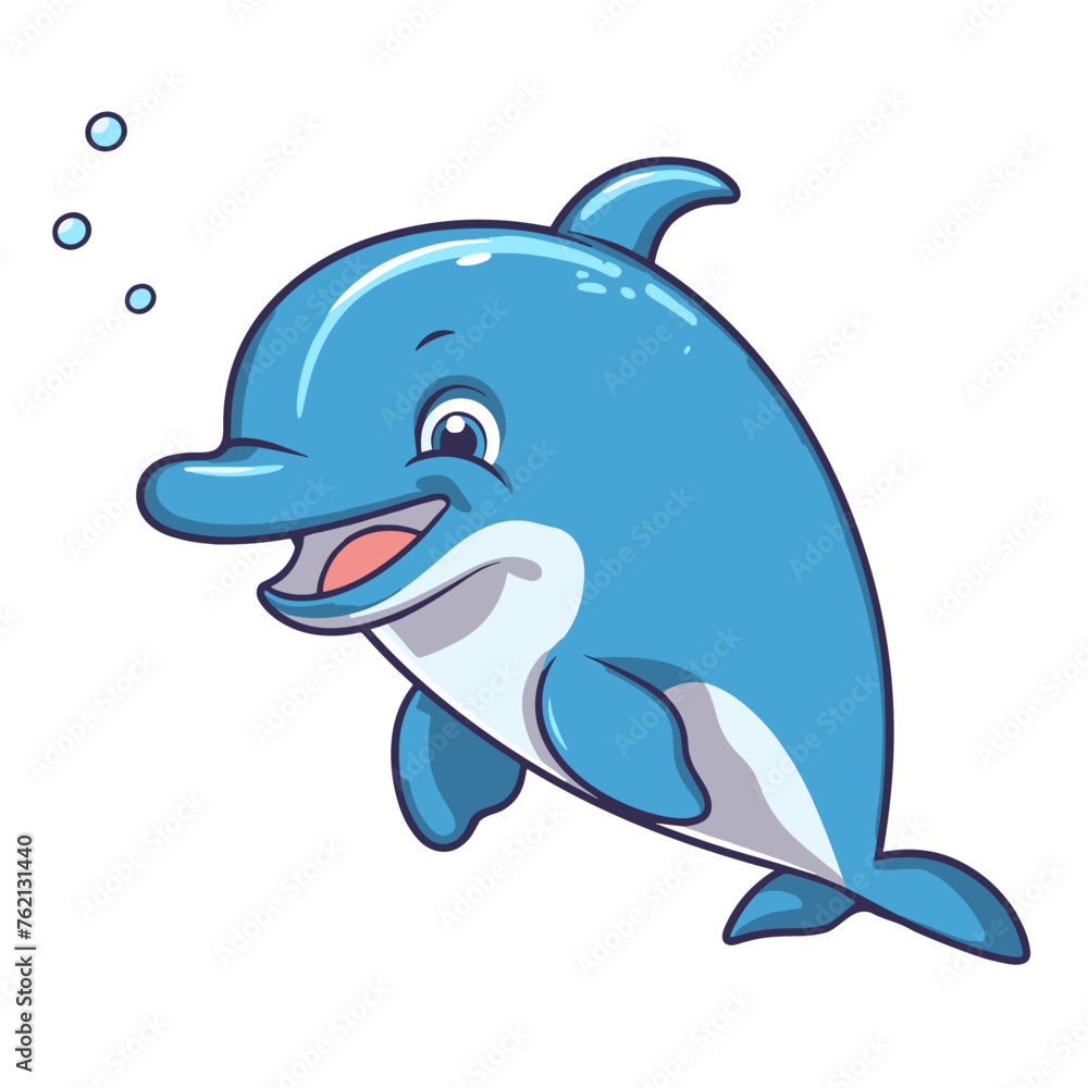 Cute cartoon dolphin. Vector illustration isolated on a white background. Cute cartoon dolphin. Vector illustration isolated on a white background.