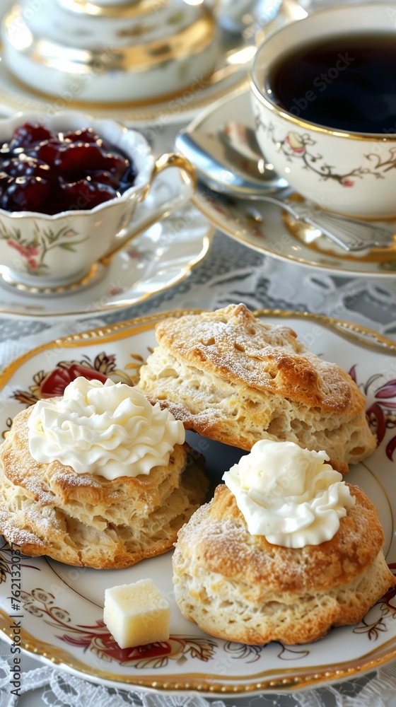 Traditional English Scones with Clotted Cream and Tea Traditional English Scones with Clotted Cream and Tea