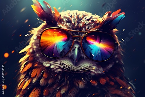 Artistic Owl glasses colorful polygonal. Decor closeup. Generate Ai