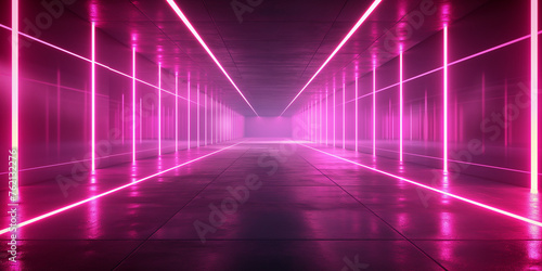 Viele wunderschöne pink leuchtende Elemente in 3D als Hintergundmotiv im Querformat für Banner, ai generativ
