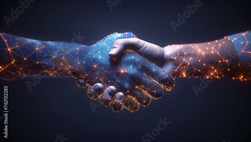 Glowing Blue and Orange Handshake Illustrating Connection © Tiz21