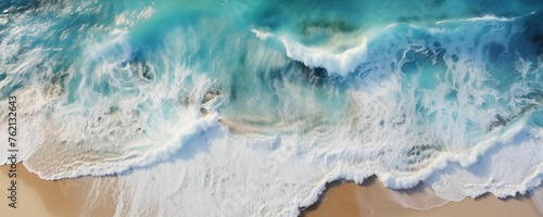 Top View of Beach Sand and Water Panorama. Generative AI