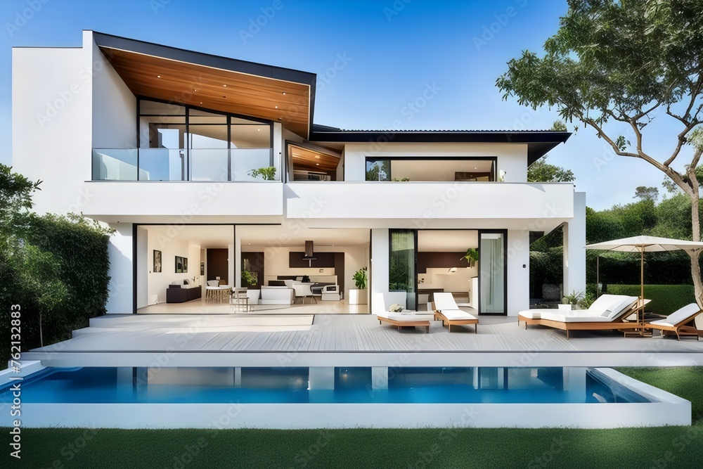 Design of a modern villa house with open plan living and private bedroom wing large terrace and privacy Design of a modern villa house with open plan living and private bedroom wing large terrace and privacy