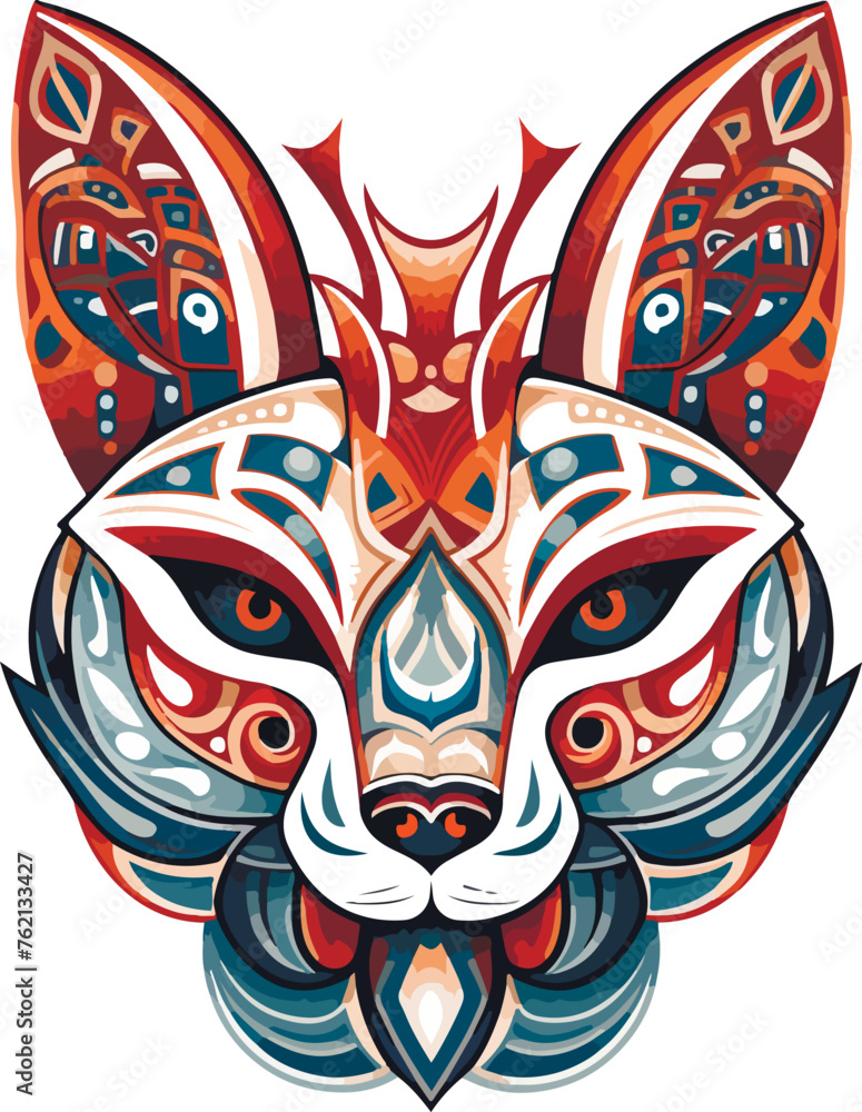 Naklejka premium Vector ornamental ancient fox head illustration. Abstract historical mythology fox head logo. Good for print or tattoo