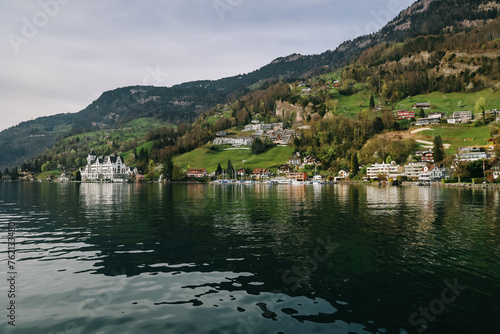 Waterview on Swiss village, house or castle near Lucerne, Switzerland. © pangjee9