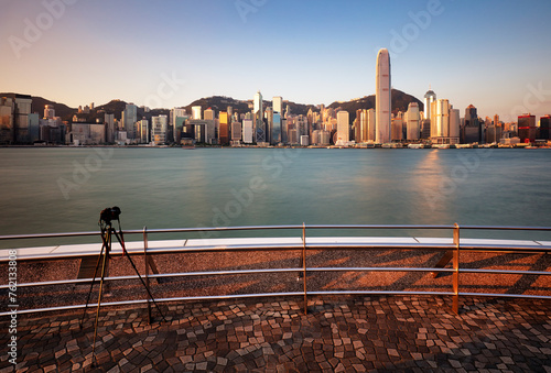 Panorama of Victoria Harbor of Hong Kong city
