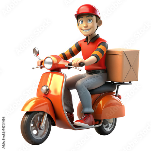 3d rendering delivery man riding a motorcycle with delivery box fast delivery illustration