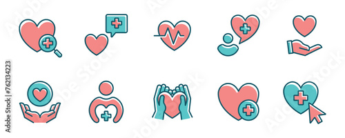 collection of heart love life icon set health care cross for giving charity support donation vector illustration
