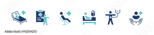 patient medical treatment icon set hospital health care people sick illness on bed vector illustration