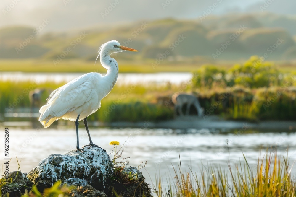 Professional Photography of a Coastal Wetland Teeming With Wildlife, Generative AI Professional Photography of a Coastal Wetland Teeming With Wildlife, Generative AI