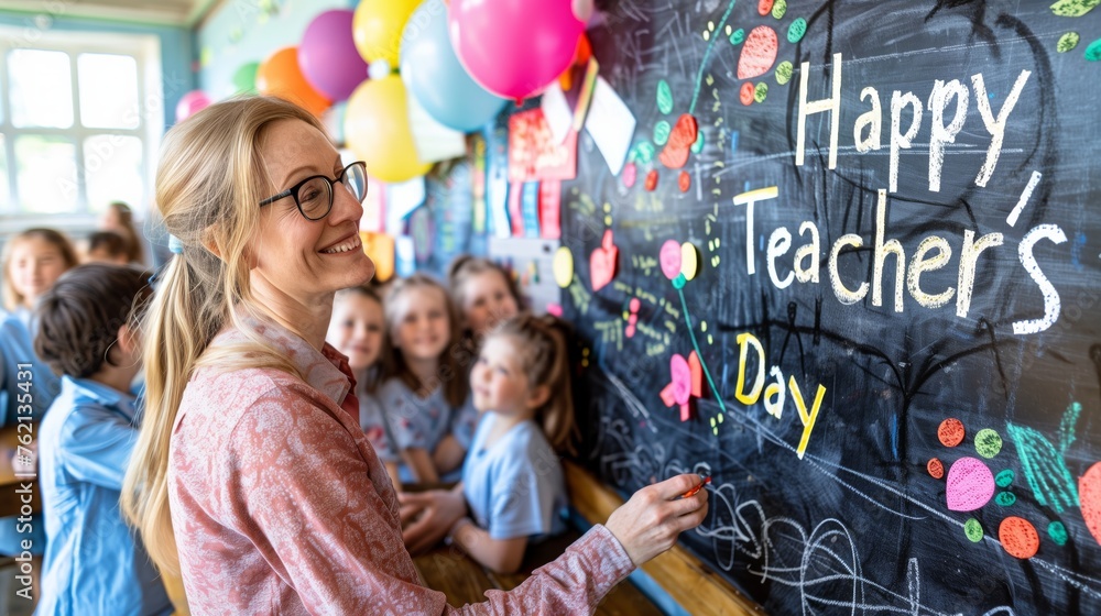 Obraz premium Celebrating Teachers Day with Joy in Classroom