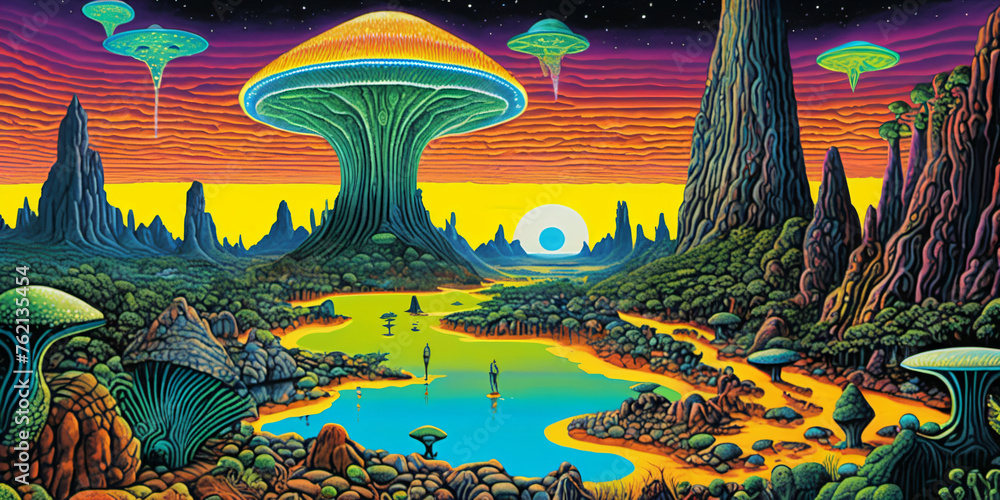 Alien fantasy landscape. Digital illustration.