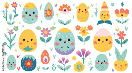 Happy Easter cute object illustration. flat vector