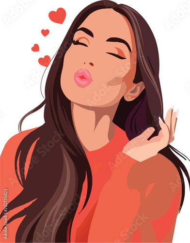 Woman blowing kiss vector illustration