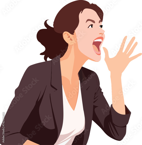 Animated businesswoman yelling or announcing