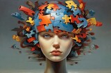 Woman with puzzles in head