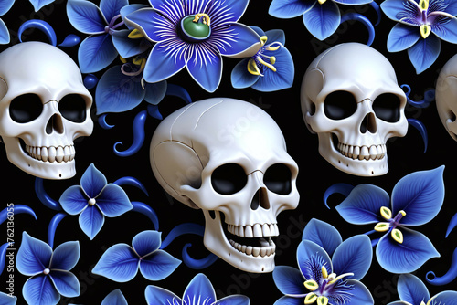 Skulls and flowers. Seamles...