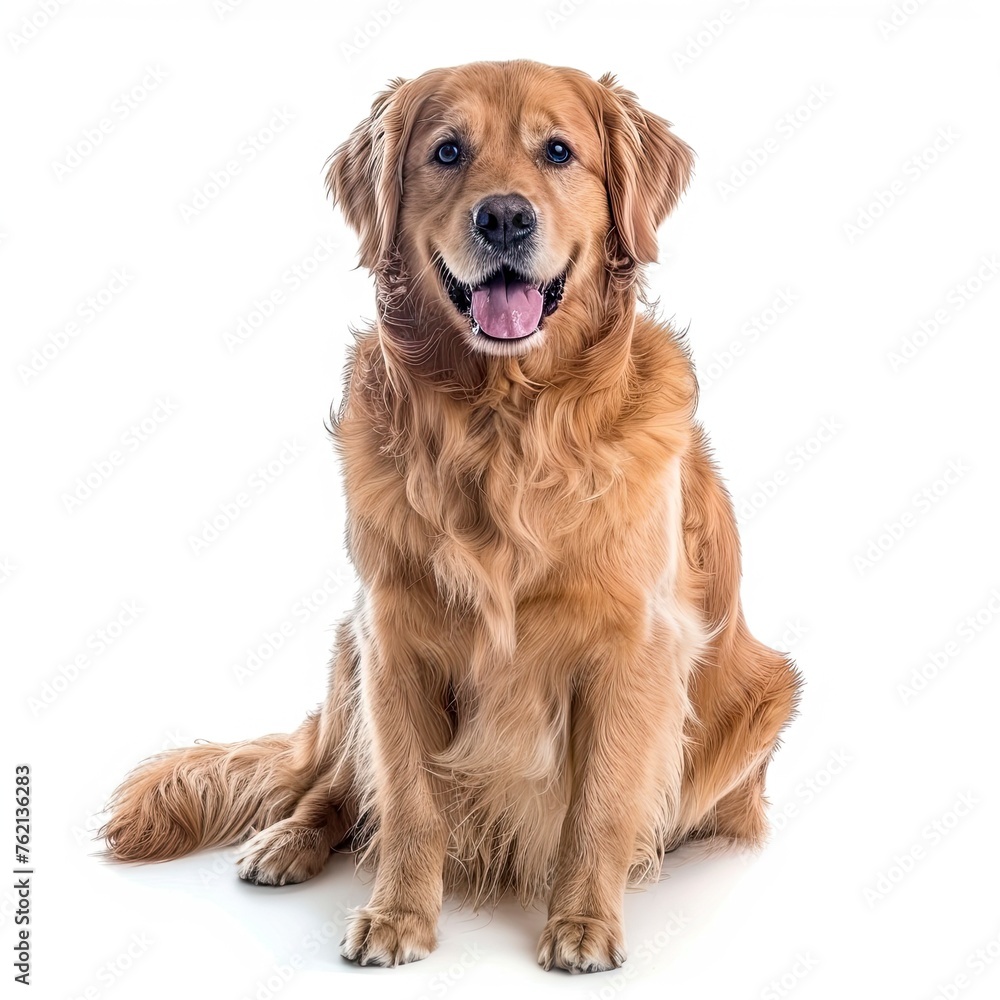 Beautiful Golden Retriever Dog Breed On White Background, Illustrations Images