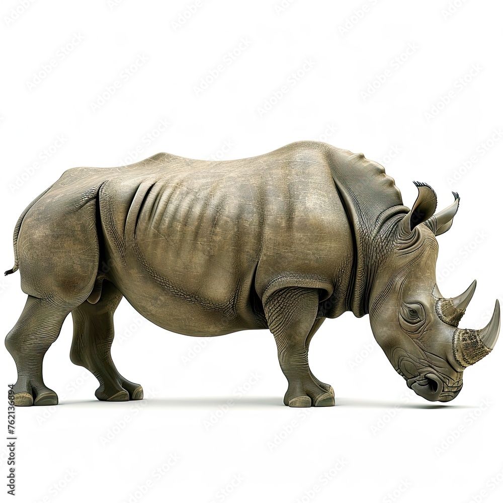Fototapeta premium Black Rhino Wild Rhinos On White Background, Illustrations Images