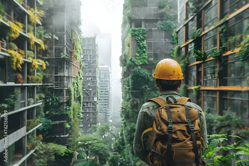 Urban engineer implementing ecofriendly solutions in city design for climate resilience. Concept Urban Engineering, Eco-Friendly Solutions, City Design, Climate Resilience, Sustainable Development
