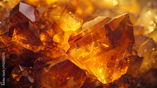 close-up view of radiant, amber-colored crystals