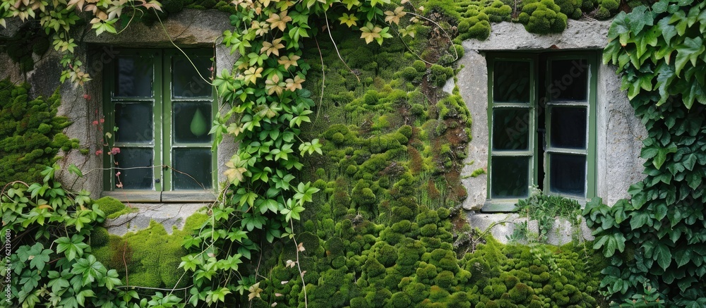 House Wall Covered in Lush Green Moss