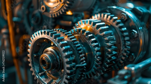 Close-up of gears or machinery in motion symbolizing industry and progress