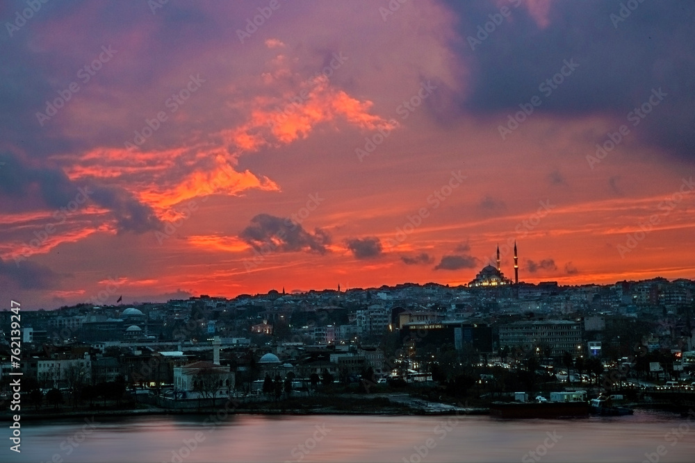 Crimson Horizon: Sunset at the Bosphorus Strait