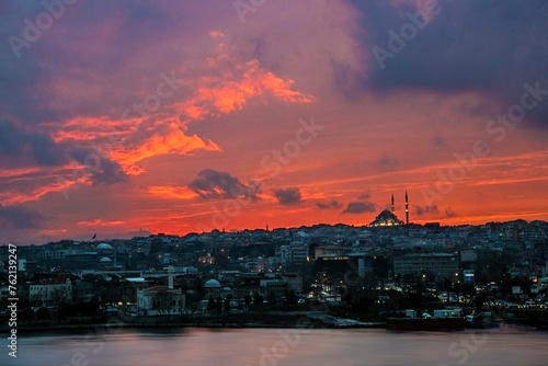 Crimson Horizon: Sunset at the Bosphorus Strait