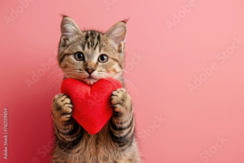 Adorable Cat Cuddles Heart: Furry Affection, AI Generative
