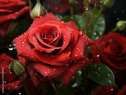 Red Rose with Water Drops Background. Generative AI