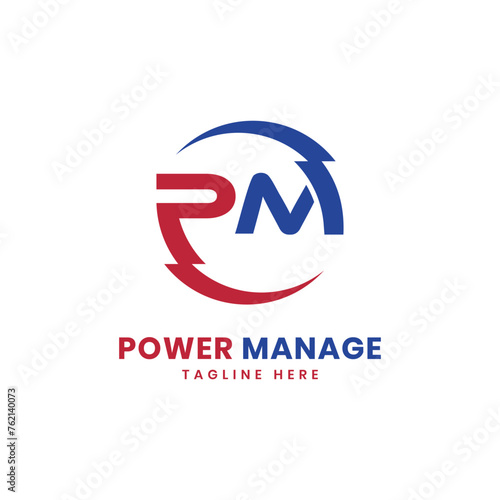 Power Management Logo design Letter PM Logo with Electric Sign vector template