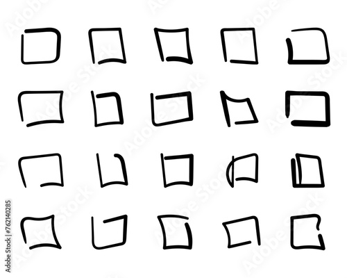 Doodle square frames set. Hand drawn  frame borders template collection. Vector  illustration isolated on white background