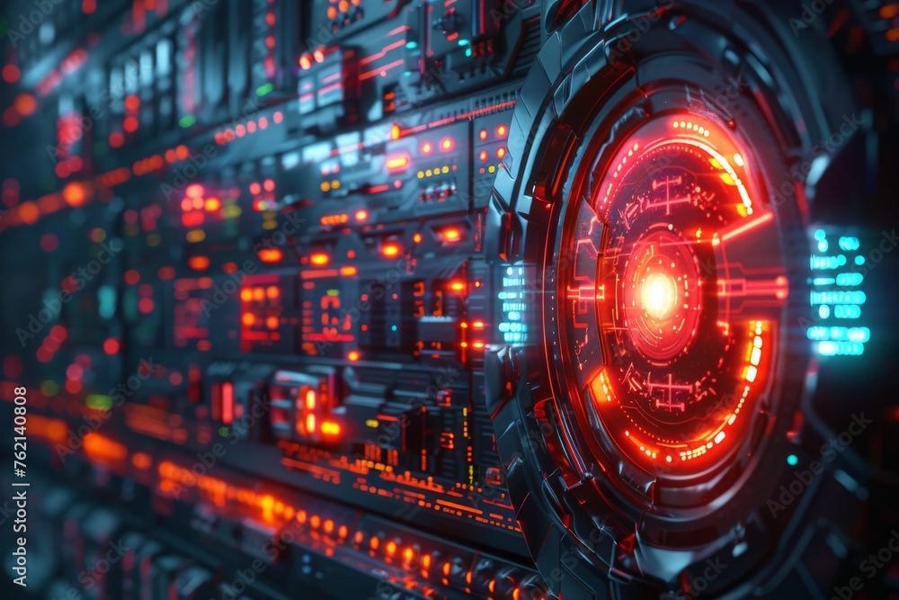 Obraz premium A computer network with a large orange circle in the middle. futuristic technology background