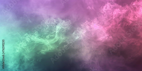 Colorful fog background with a green, purple and pink gradient, pink green smoke on dark background, banner