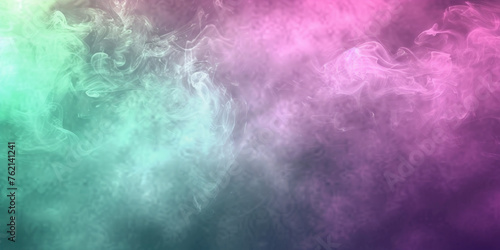 Colorful fog background with a green, purple and pink gradient, pink green smoke on dark background, banner