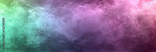 Colorful fog background with a green, purple and pink gradient, pink green smoke on dark background, banner © Nice Seven