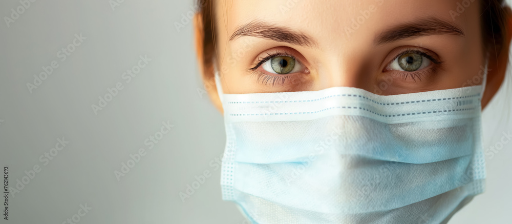 Close-up of eyes with surgical mask. Close-up of eyes with surgical mask.