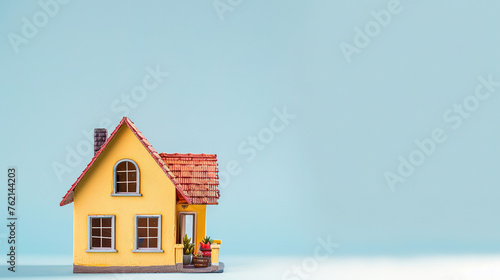 minimalistic Miniature house on light green background. empty Copy space  © Uwe