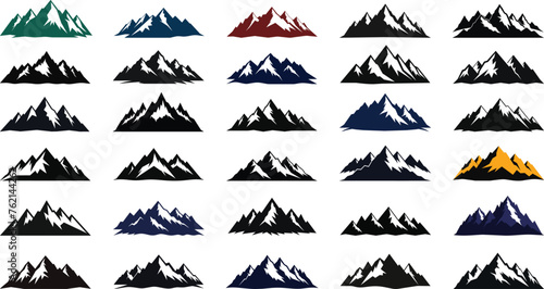 Mountains vector. Mountain range silhouette isolated vector illustration. Mountains silhouette on white background