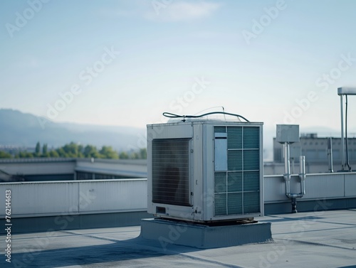 HVAC system equipment against a clear sky.