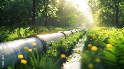Gas and oil pipeline on lush grass background