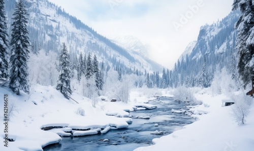 Snowy layer adorns mountain valley  © Pumapala