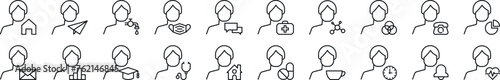 Set of thin line icons of male user. Editable stroke. Simple linear illustration for web sites, newspapers, articles book