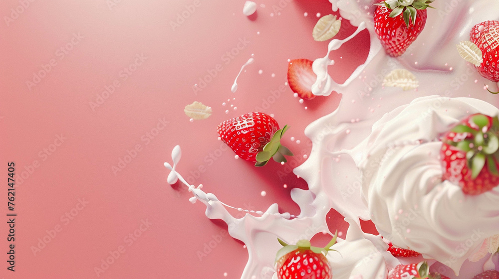 Strawberries & Cream 3d Advertisement Banner  Generative AI.