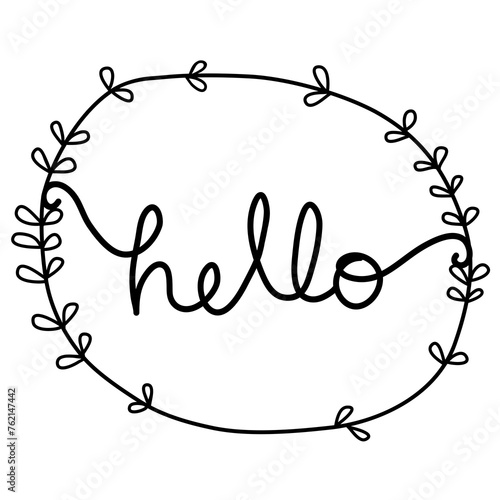 Hello hand lettering black text on white background. Modern calligraphy style