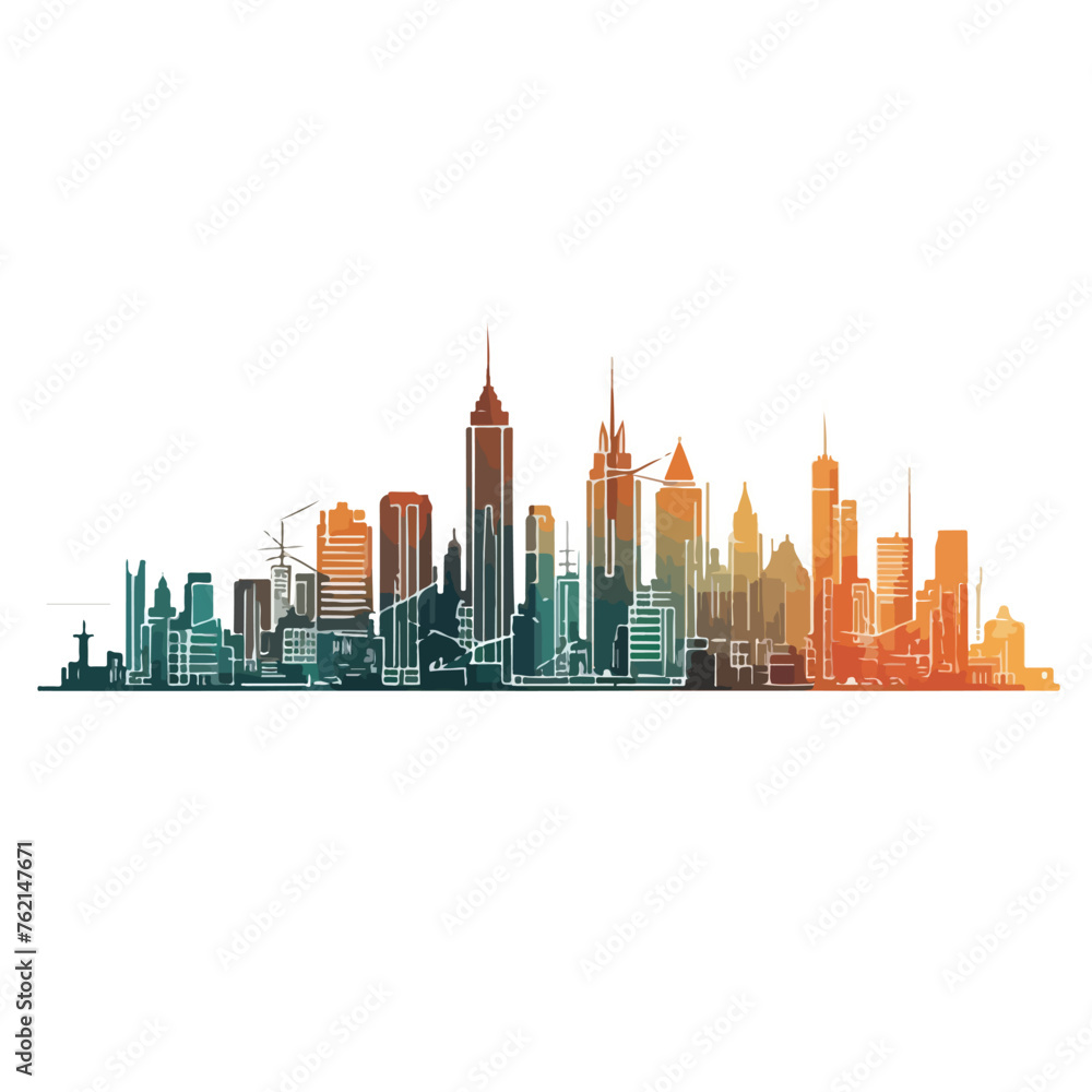 Vintage city skyline with skyscrapers illustration